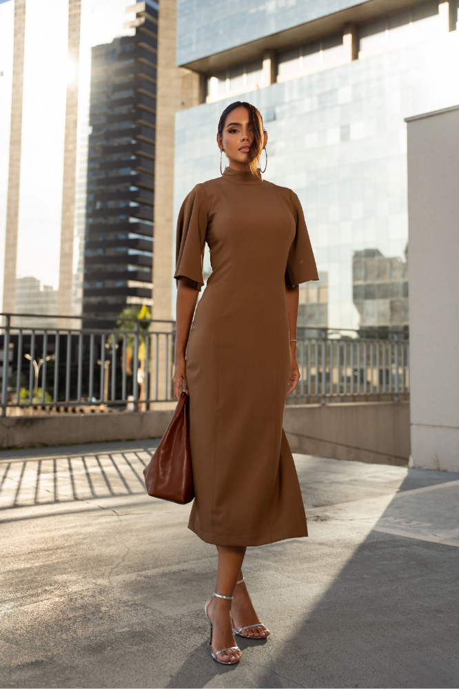 Vestido Longuete Manga Evasê Giulia
