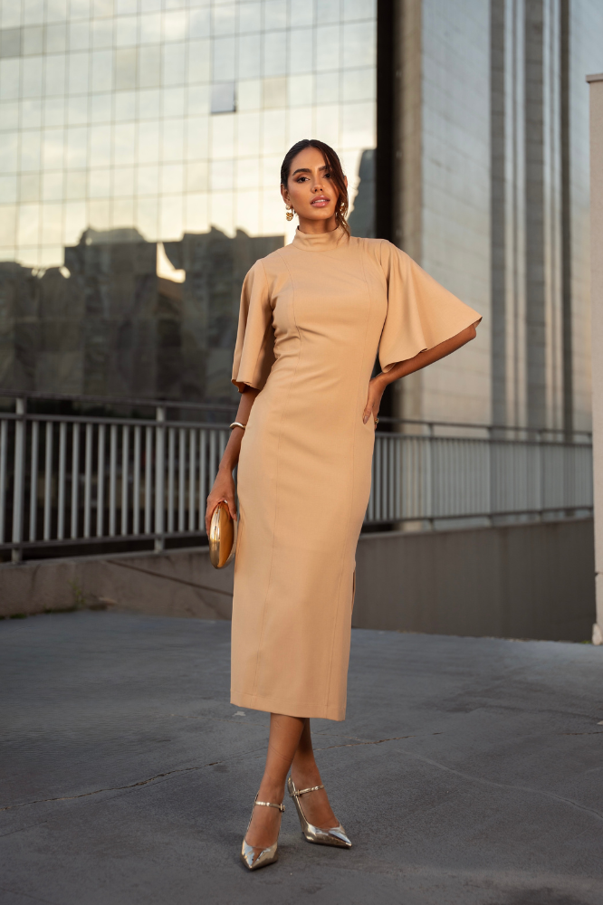 Vestido Longuete Manga Evasê Giulia
