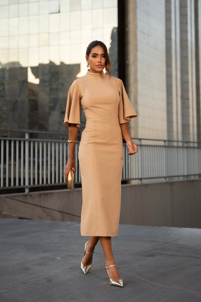 Vestido Longuete Manga Evasê Giulia