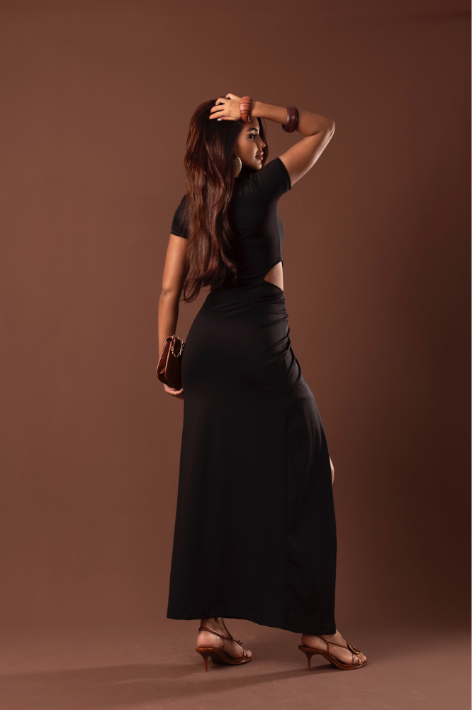 Vestido Longo Fenda Nó Isis Caviar
