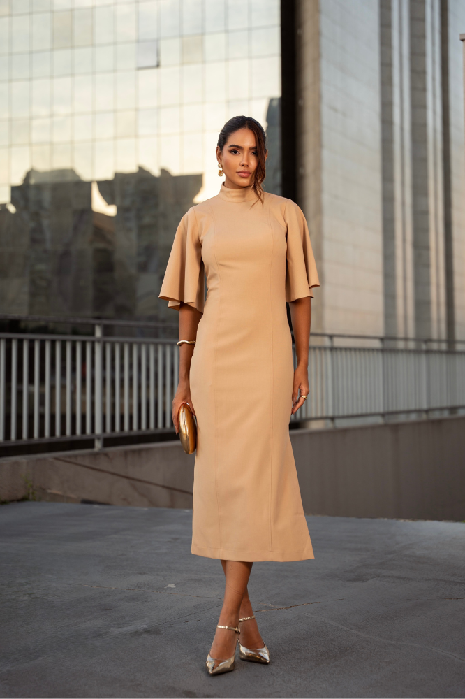 Vestido Longuete Manga Evasê Giulia